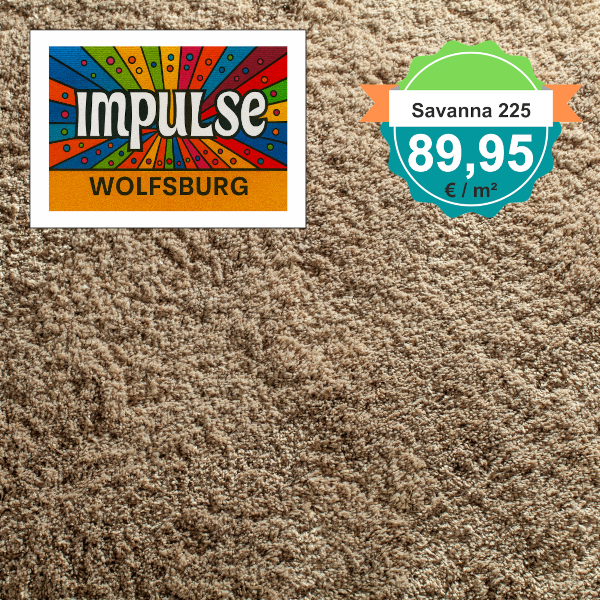 JAB Savanna 225 Sand – Draufsicht des Hochflor-Teppichbodens mit Preisangabe